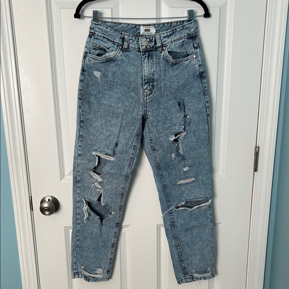 refuge Denim Mom Jeans Distressed Blue Jeans | Acid Wash Jeans | Distressed |